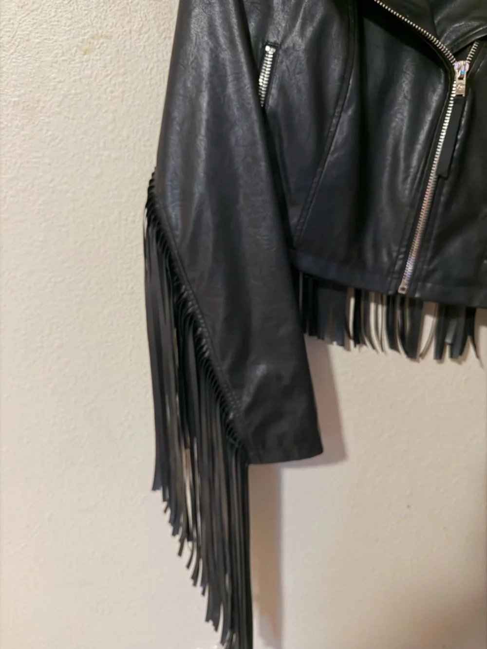 Current Mood Black Faux Leather Fringe Moto Jacket - Picture 4 of 7
